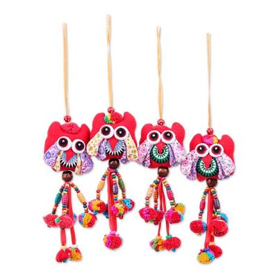 Alternate image for Red-Palette Owl-Themed 4-Piece Cotton Blend Ornament Set Fire Owls