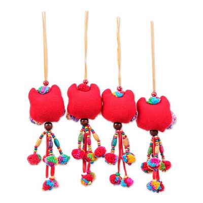 Alternate image for Red-Palette Owl-Themed 4-Piece Cotton Blend Ornament Set Fire Owls