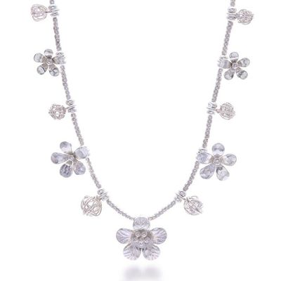 Alternate image for Floral Wire Ball-Themed Silver Beaded Charm Pendant Necklace Wisdom of Flora