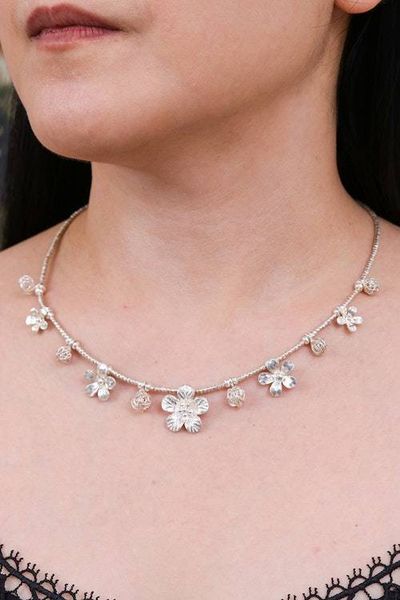 Alternate image for Floral Wire Ball-Themed Silver Beaded Charm Pendant Necklace Wisdom of Flora