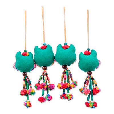 Alternate image for Green-Palette Owl-Themed 4-Piece Cotton Blend Ornament Set Lagoon Owls