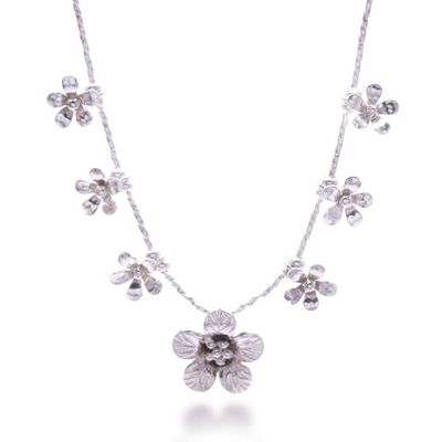 Alternate image for Silver Beaded Charm Pendant Necklace with Floral Design Glorious Blossoms