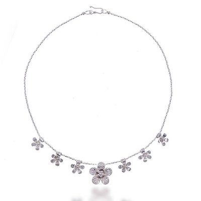 Alternate image for Silver Beaded Charm Pendant Necklace with Floral Design Glorious Blossoms