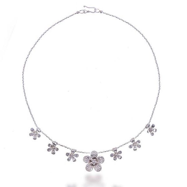 Alternate image for Silver Beaded Charm Pendant Necklace with Floral Design Glorious Blossoms