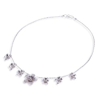 Alternate image for Silver Beaded Charm Pendant Necklace with Floral Design Glorious Blossoms