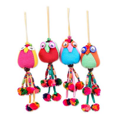 Alternate image for Bird-Themed Colorful 4-Piece 100 Cotton Owl Ornament Set Chic Owls