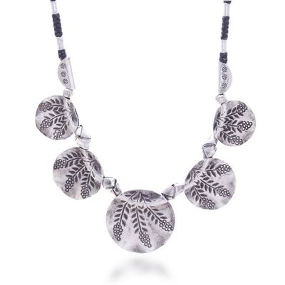 Alternate image for Hill Tribe Silver Pendant Necklace with Leaf Patterns Bold Leaves
