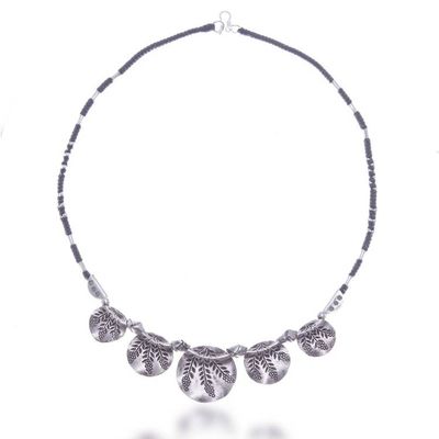 Alternate image for Hill Tribe Silver Pendant Necklace with Leaf Patterns Bold Leaves