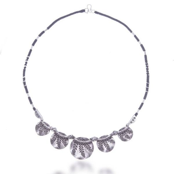 Alternate image for Hill Tribe Silver Pendant Necklace with Leaf Patterns Bold Leaves