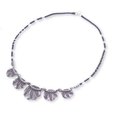 Alternate image for Hill Tribe Silver Pendant Necklace with Leaf Patterns Bold Leaves