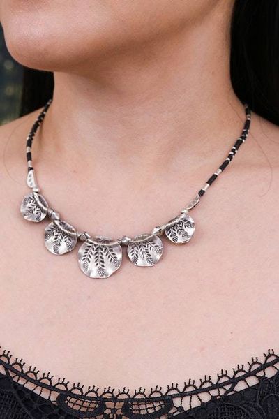 Alternate image for Hill Tribe Silver Pendant Necklace with Leaf Patterns Bold Leaves