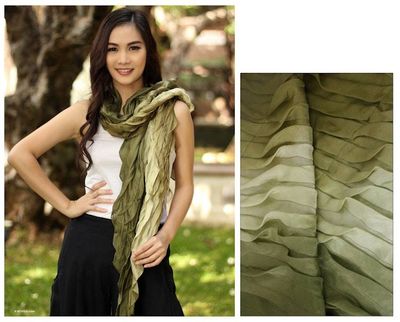 Main image for Handcrafted Silk Scarf from Thailand Evolving Olive