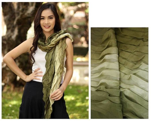 Alternate image for Handcrafted Silk Scarf from Thailand Evolving Olive