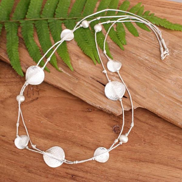 Alternate image for Artisan-Made Hammered Silver Two-Strand Station Necklace Worlds of Light