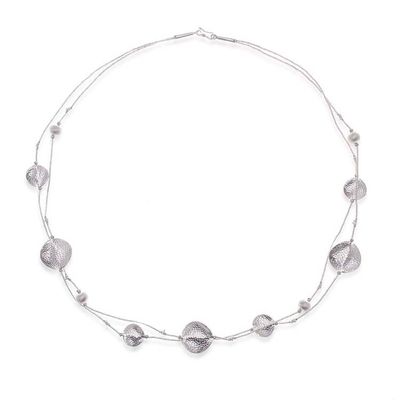 Alternate image for Artisan-Made Hammered Silver Two-Strand Station Necklace Worlds of Light