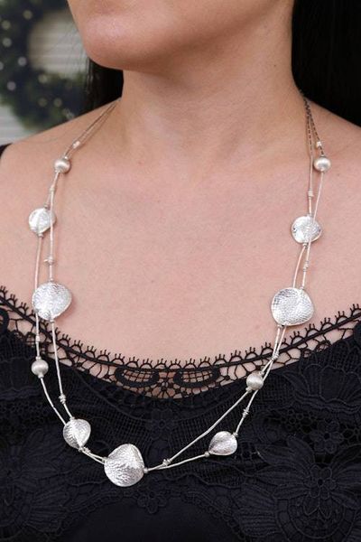 Alternate image for Artisan-Made Hammered Silver Two-Strand Station Necklace Worlds of Light