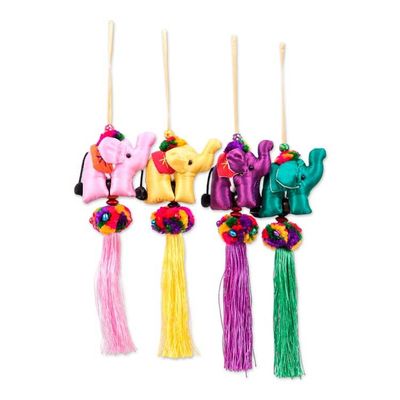 Alternate image for Thai-Made Elephant-Themed 4-Piece Cotton Blend Ornament Set Luxurious Luck
