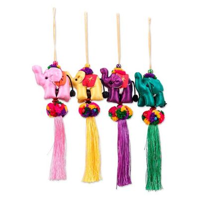 Alternate image for Thai-Made Elephant-Themed 4-Piece Cotton Blend Ornament Set Luxurious Luck