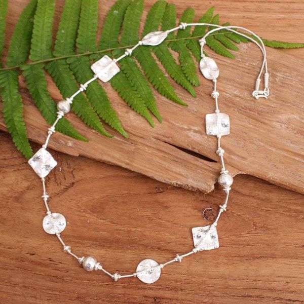 Alternate image for Hammered and Polished 950 Silver Station Beaded Necklace Classic Light