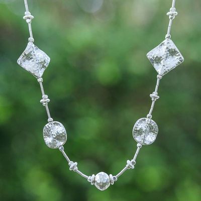 Alternate image for Hammered and Polished 950 Silver Station Beaded Necklace Classic Light