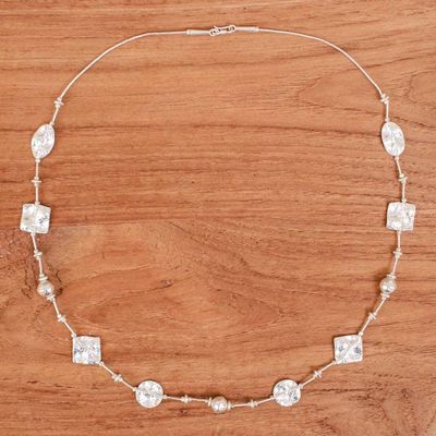 Alternate image for Hammered and Polished 950 Silver Station Beaded Necklace Classic Light