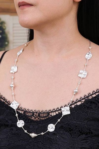 Alternate image for Hammered and Polished 950 Silver Station Beaded Necklace Classic Light