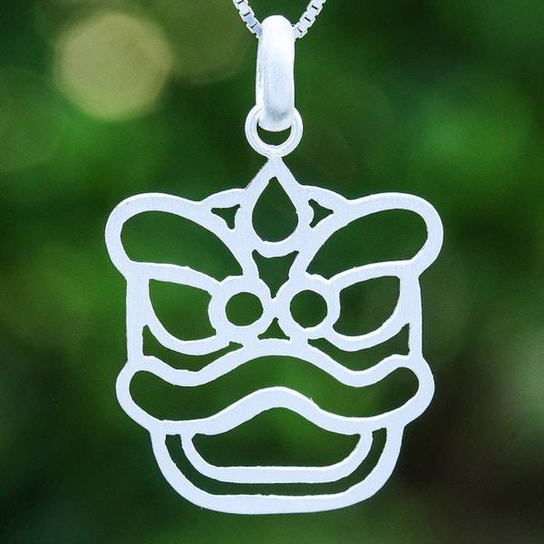 Alternate image for Brushed-Satin Sterling Silver Lion Dance-Inspired Pendant Ancestral Presence
