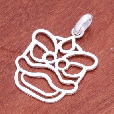 Alternate image for Brushed-Satin Sterling Silver Lion Dance-Inspired Pendant Ancestral Presence