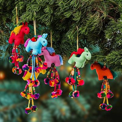 Alternate image for Multicolor 6-Piece Horse-Themed Beaded Cotton Ornament Set Carousel Melody