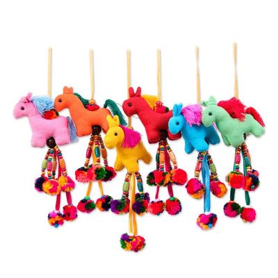 Alternate image for Multicolor 6-Piece Horse-Themed Beaded Cotton Ornament Set Carousel Melody