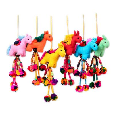 Alternate image for Multicolor 6-Piece Horse-Themed Beaded Cotton Ornament Set Carousel Melody