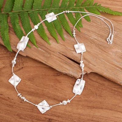 Primary image for Thai Handmade Hammered 950 Silver Station Beaded Necklace Vestiges of Light