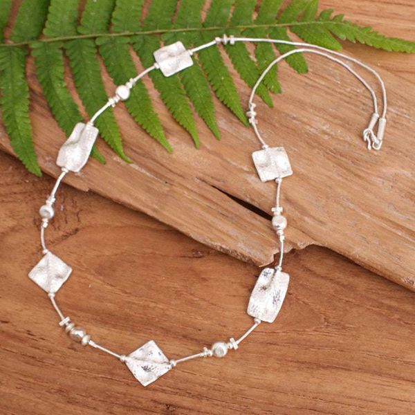 Alternate image for Thai Handmade Hammered 950 Silver Station Beaded Necklace Vestiges of Light