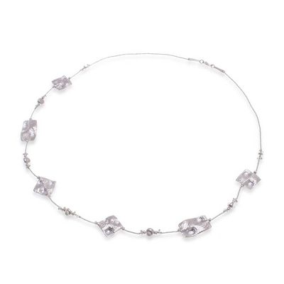 Alternate image for Thai Handmade Hammered 950 Silver Station Beaded Necklace Vestiges of Light