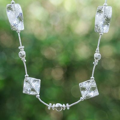 Alternate image for Thai Handmade Hammered 950 Silver Station Beaded Necklace Vestiges of Light