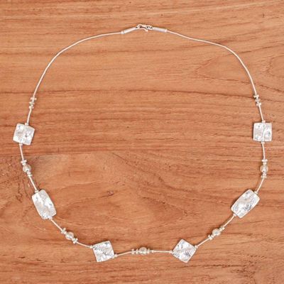 Alternate image for Thai Handmade Hammered 950 Silver Station Beaded Necklace Vestiges of Light