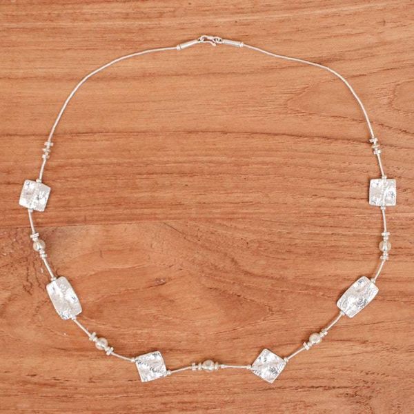 Alternate image for Thai Handmade Hammered 950 Silver Station Beaded Necklace Vestiges of Light