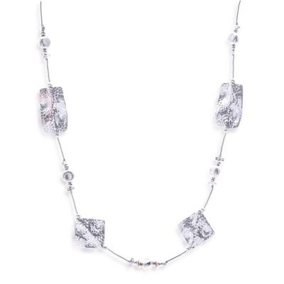 Alternate image for Thai Handmade Hammered 950 Silver Station Beaded Necklace Vestiges of Light