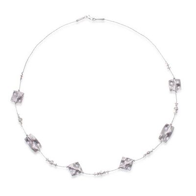 Alternate image for Thai Handmade Hammered 950 Silver Station Beaded Necklace Vestiges of Light