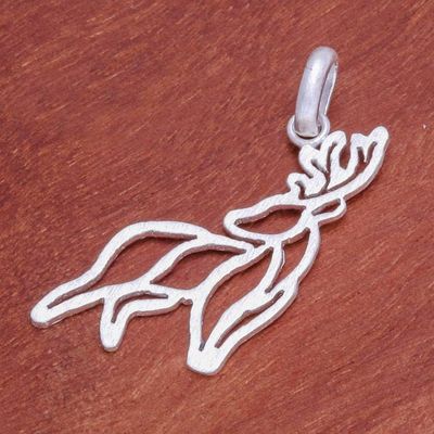 Alternate image for Nature-Inspired Brushed-Satin Sterling Silver Deer Pendant Natural Presence
