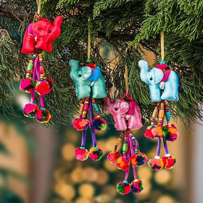Alternate image for 4-Piece Cotton Blend Good Fortune Thai Elephant Ornament Set Elephants of Splendor