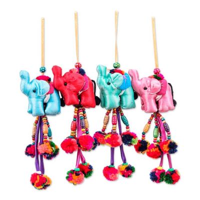 Alternate image for 4-Piece Cotton Blend Good Fortune Thai Elephant Ornament Set Elephants of Splendor