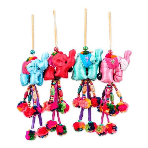 Alternate image for 4-Piece Cotton Blend Good Fortune Thai Elephant Ornament Set Elephants of Splendor