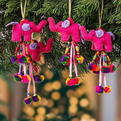 Alternate image for 4-Piece Cotton Blend Elephant Ornament Set in Fuchsia Hues Caprice of Giants