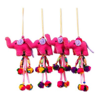 Alternate image for 4-Piece Cotton Blend Elephant Ornament Set in Fuchsia Hues Caprice of Giants