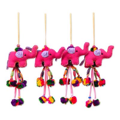 Alternate image for 4-Piece Cotton Blend Elephant Ornament Set in Fuchsia Hues Caprice of Giants