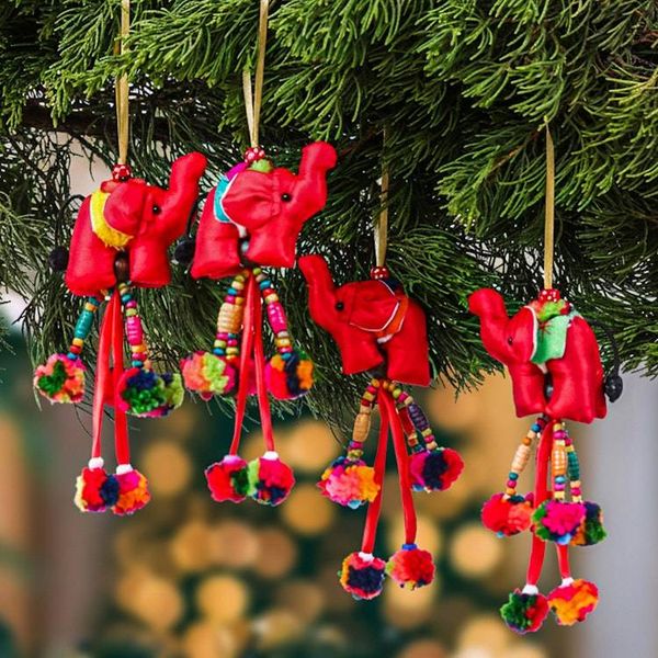 Alternate image for Thai Elephant 4-Piece Cotton Blend Ornament Set in Red Hues Elephants of Red