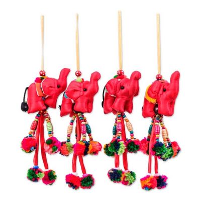 Alternate image for Thai Elephant 4-Piece Cotton Blend Ornament Set in Red Hues Elephants of Red