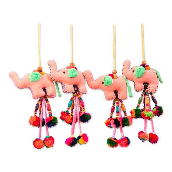 Alternate image for Folk Art 4-Piece Cotton Blend Elephant Ornament Set in Peach Grace of Giants