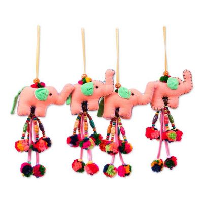 Alternate image for Folk Art 4-Piece Cotton Blend Elephant Ornament Set in Peach Grace of Giants